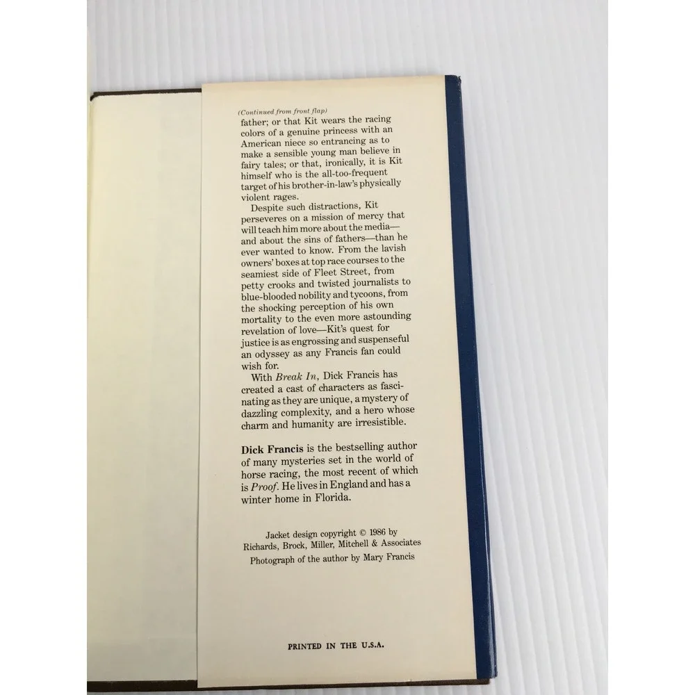 Break In by Dick Francis Hardcover 1986 Book Club Edition Mystery Thriller Novel - Picture 9 of 9